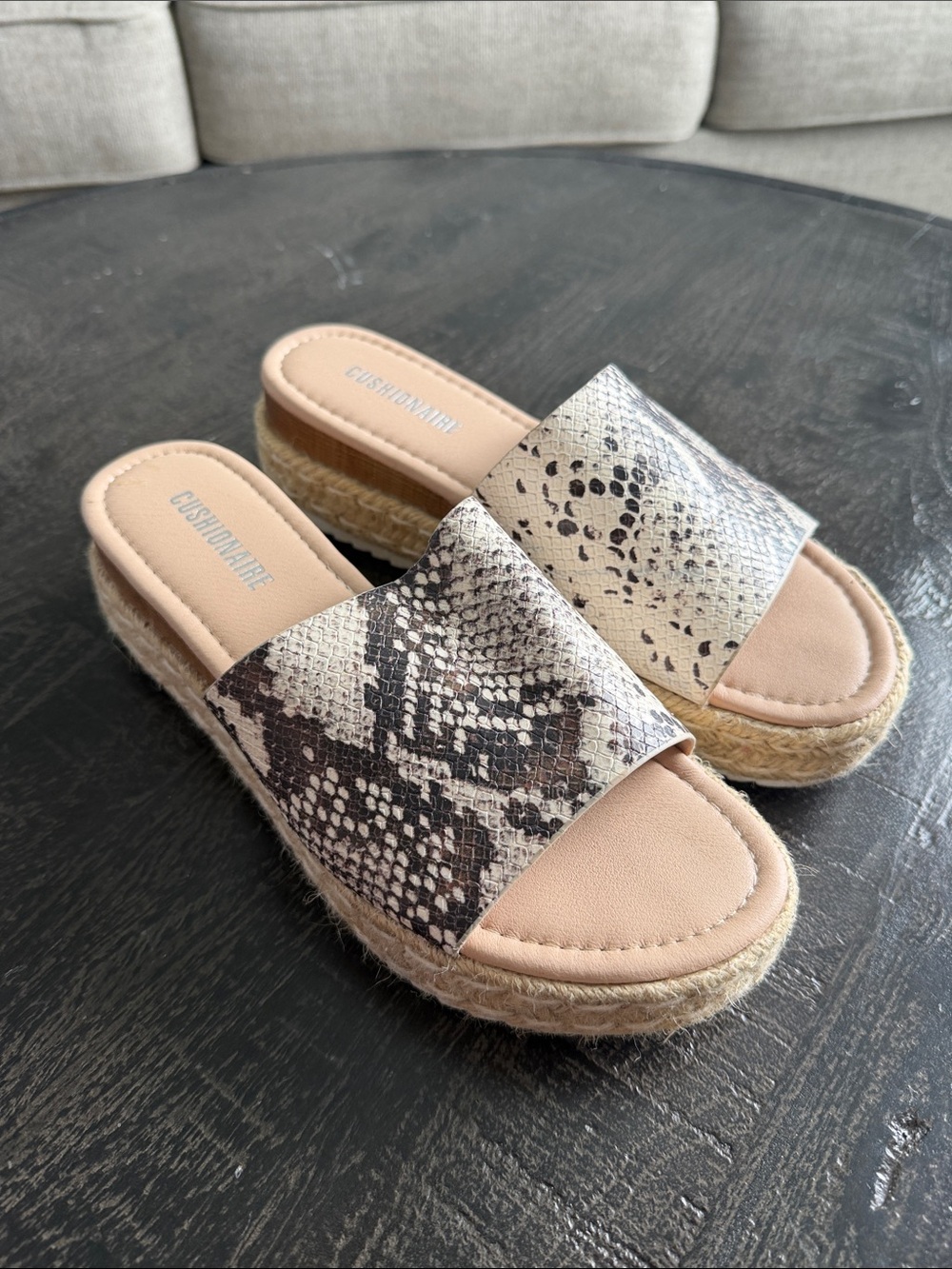Cushionaire Snake-Print Espadrille Slide - Beige/Black